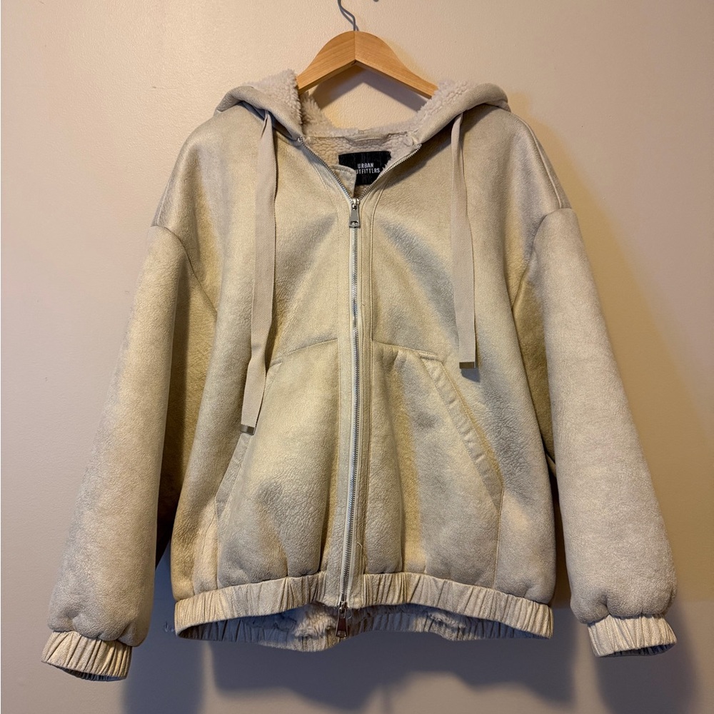 Urban Outfitters Off White Hoodie Jacket with Fleece Lining